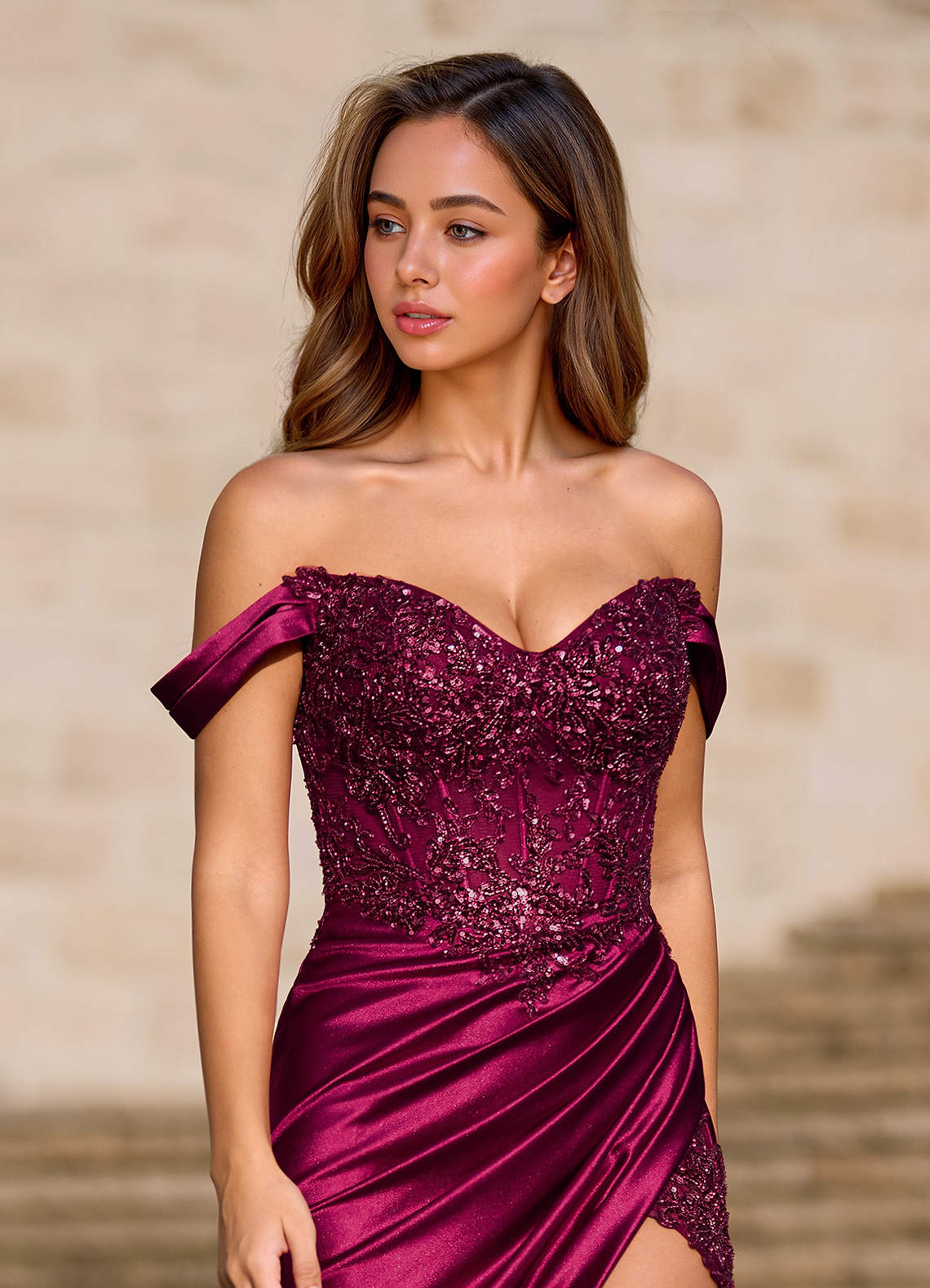 Opulence Burgundy Floral Corset Prom Dress Dress