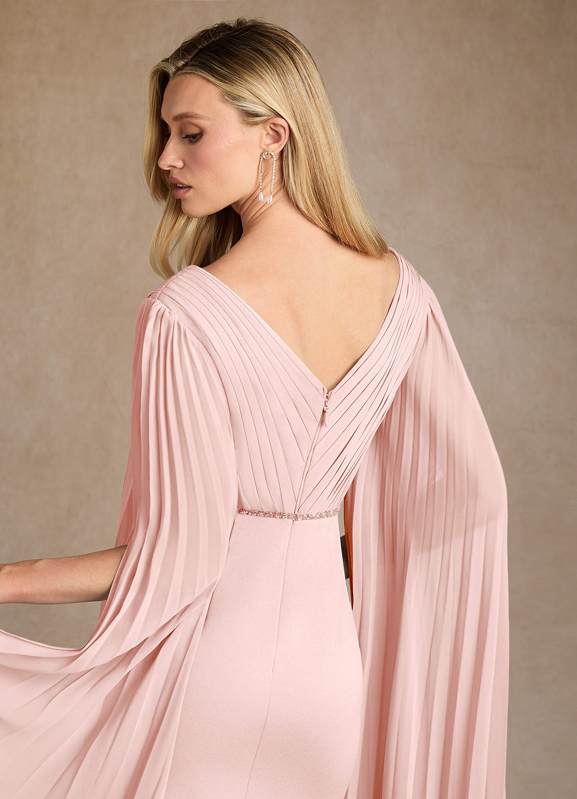 Blushing Pink Column Pleated Stretch Crepe Dress