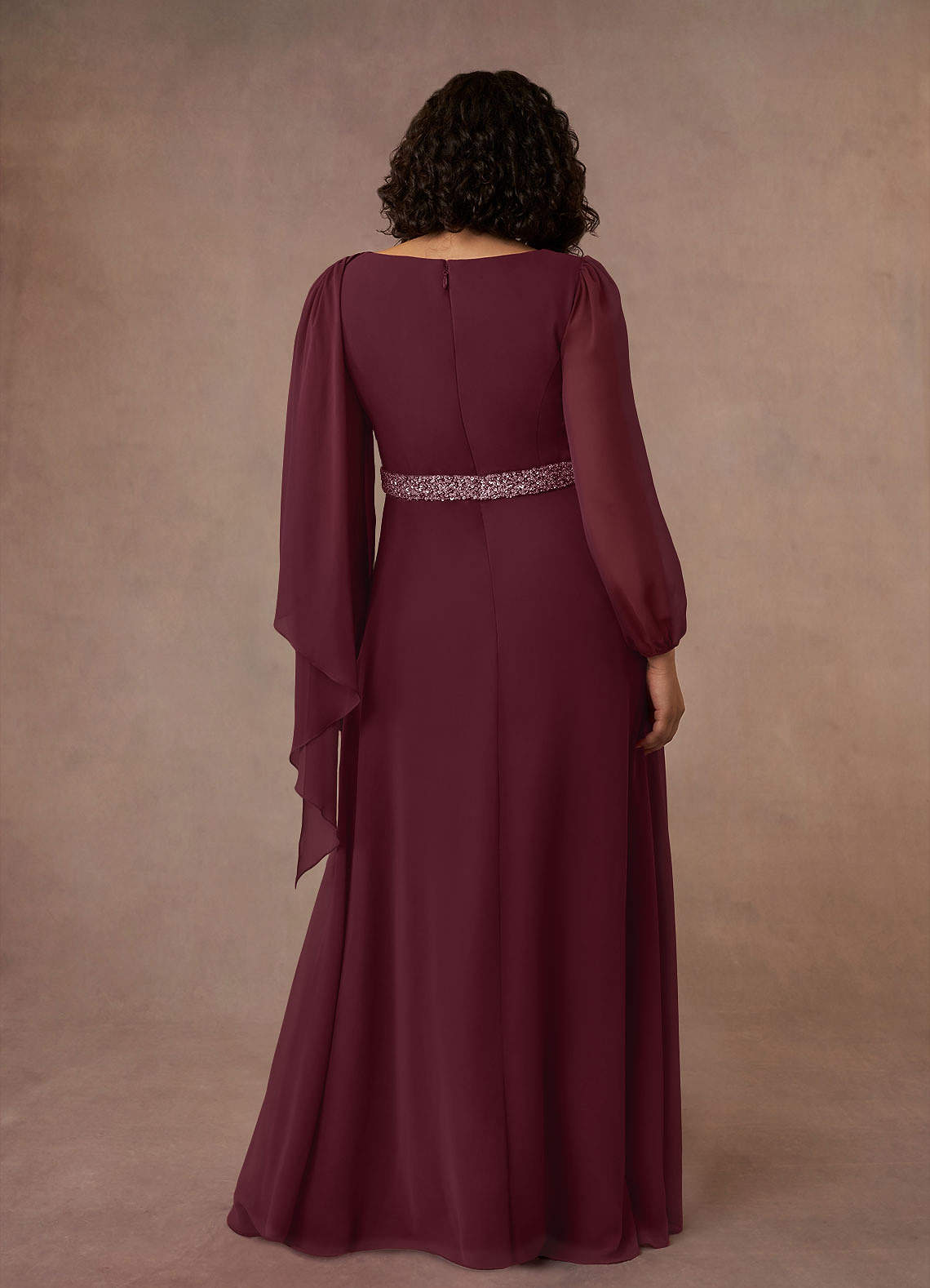 Cabernet A-Line Boatneck Pleated Chiffon Dress