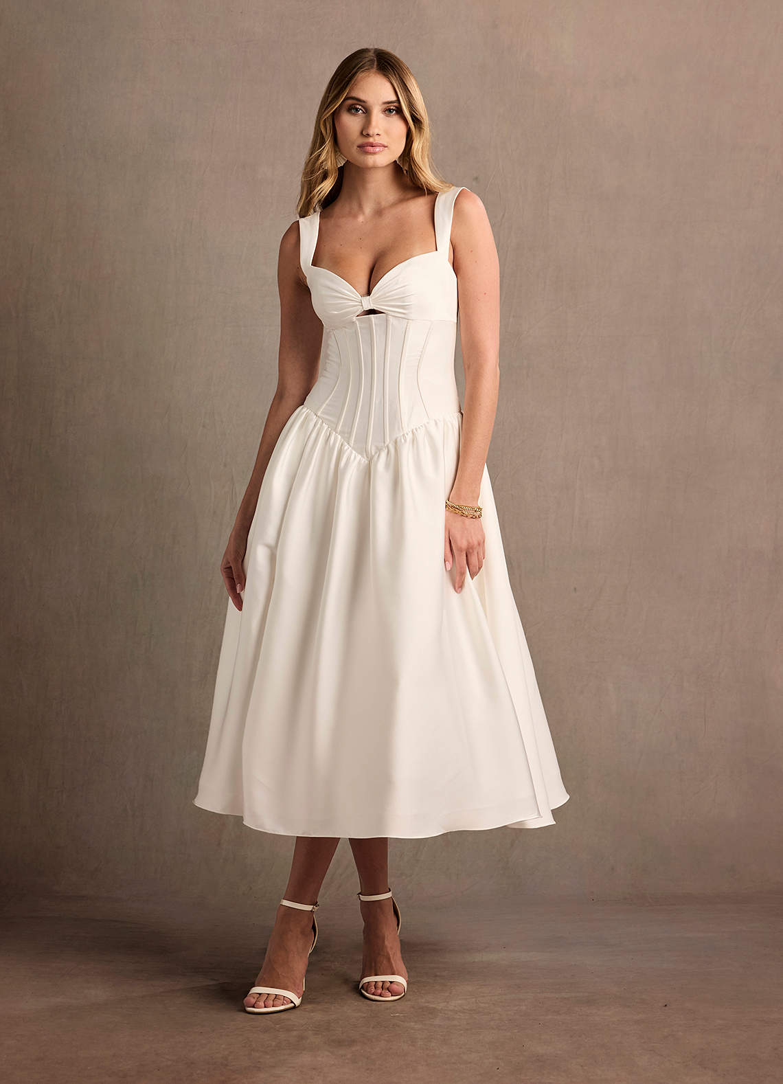 Arwen Cream Dropped Waist Midi Dress Dress