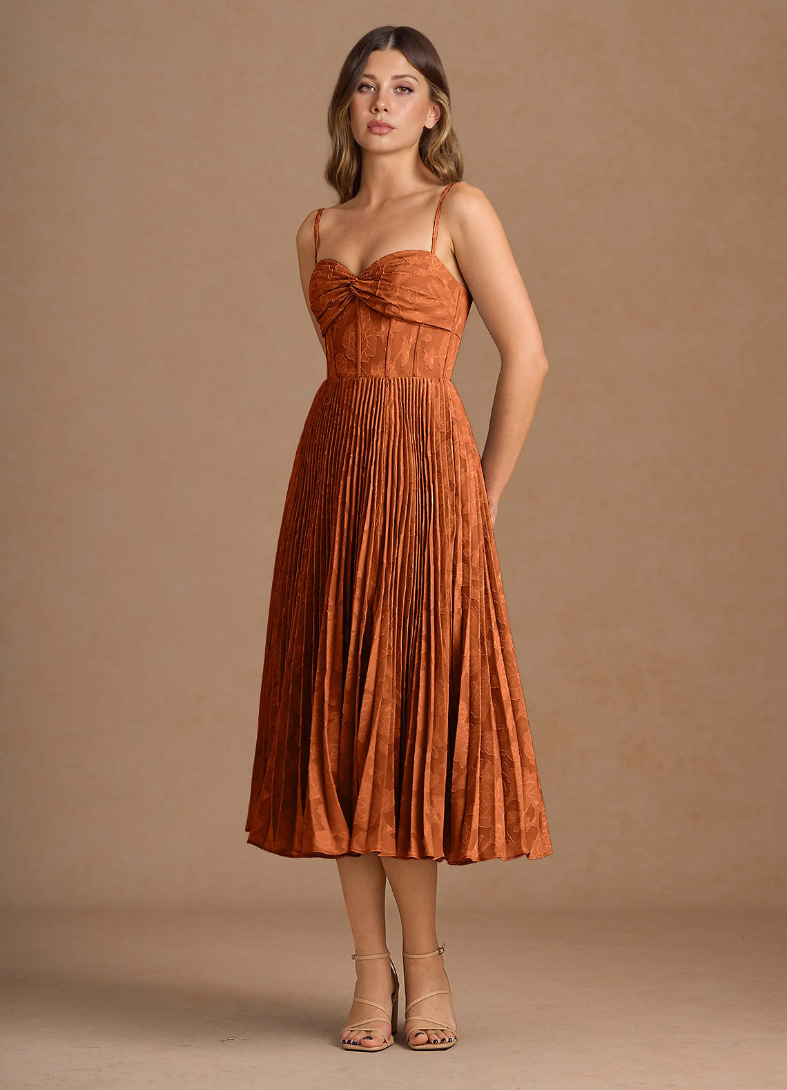 Annie Rust Pleated Midi Dress