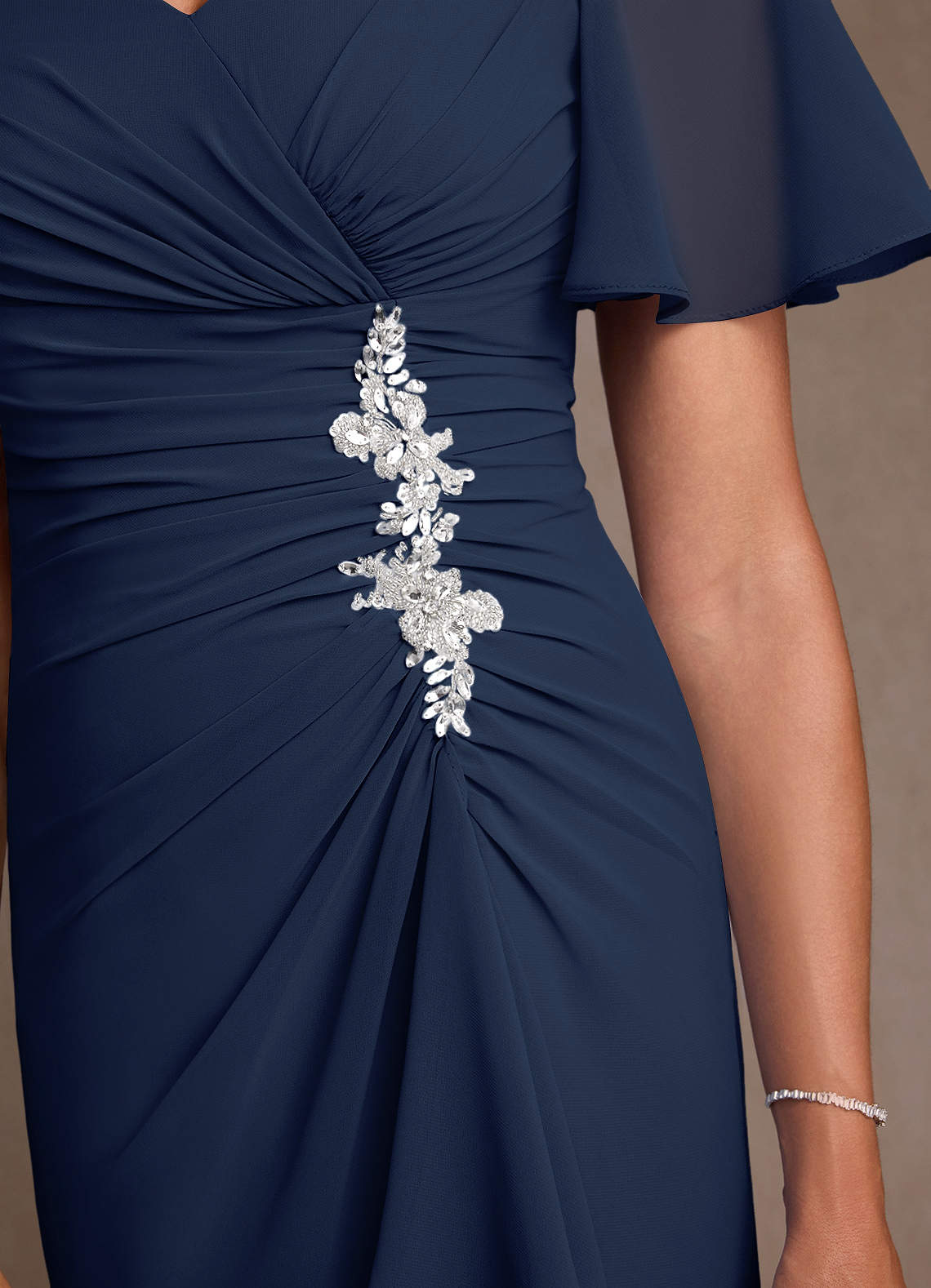 Dark Navy A-Line Pleated Chiffon Dress