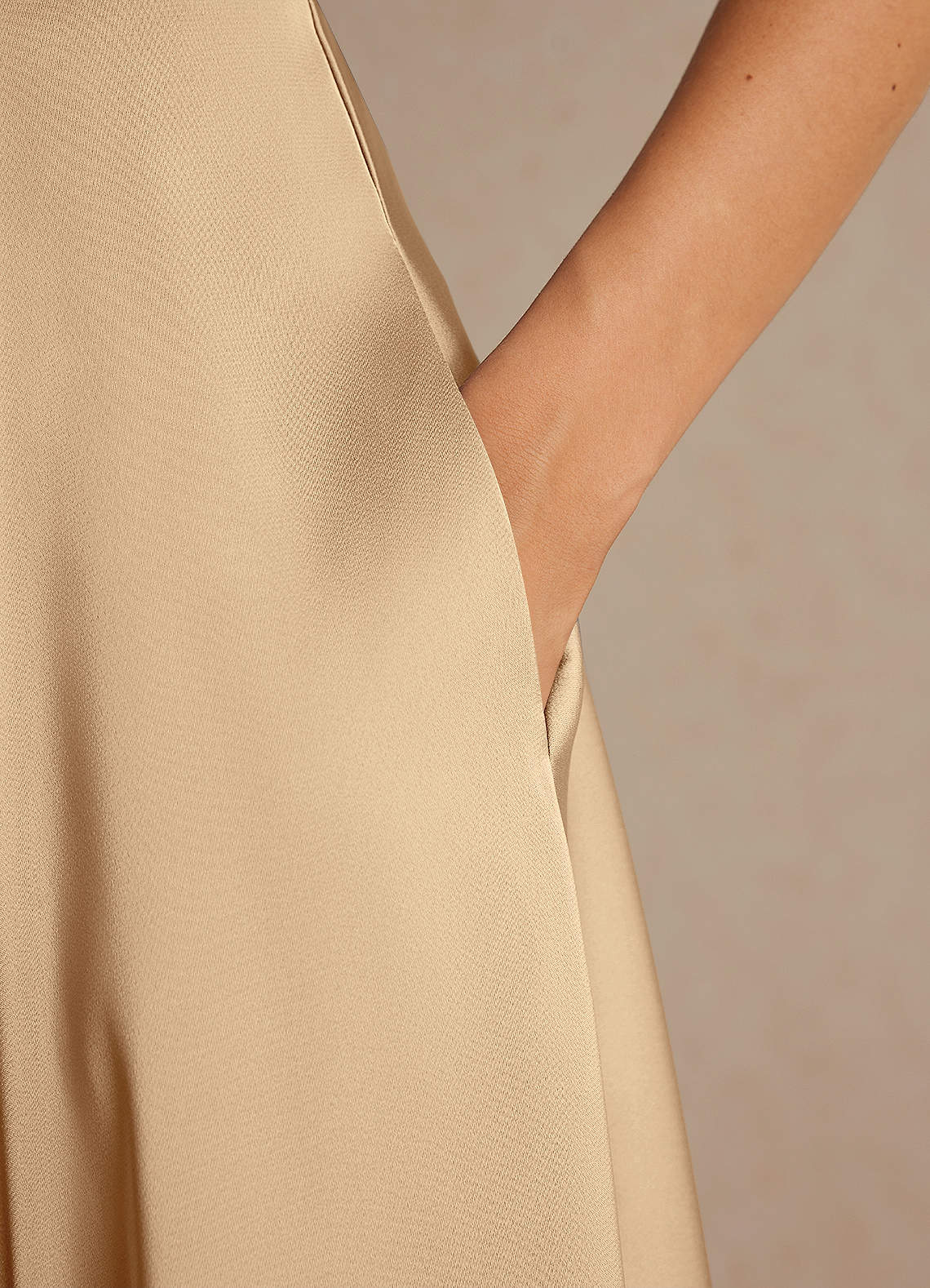 Champagne A-Line Trains Stretch Satin Dress