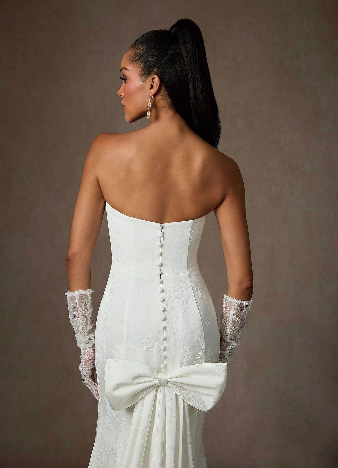 Diamond White Sheath Strapless Floral Jacquard Dress