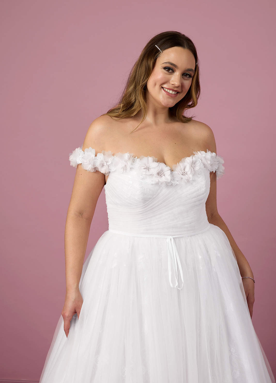 Diamond White A-Line Off the Shoulder Tulle Dress Diamond White