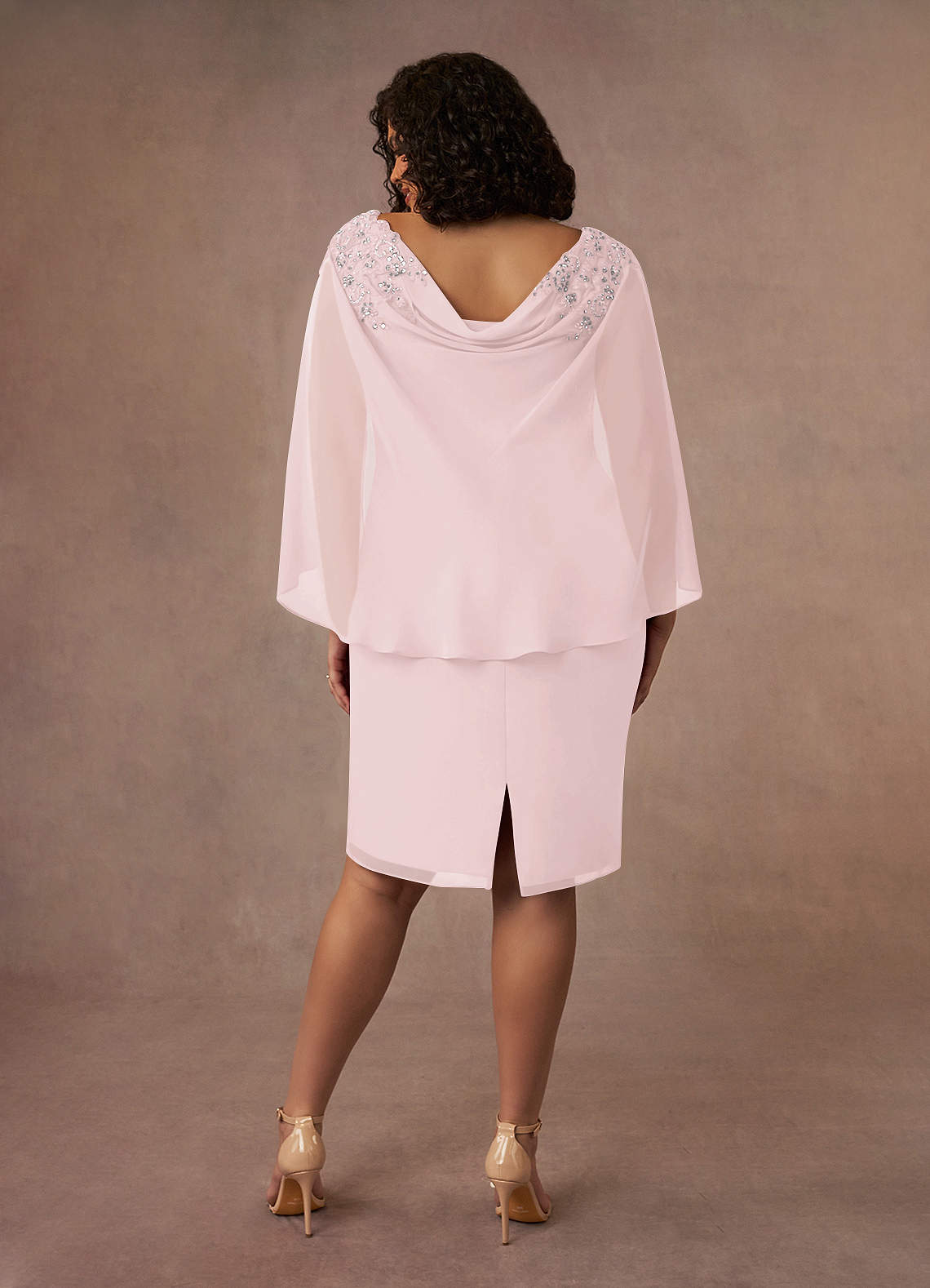 Blushing Pink Sheath Lace Chiffon Dress