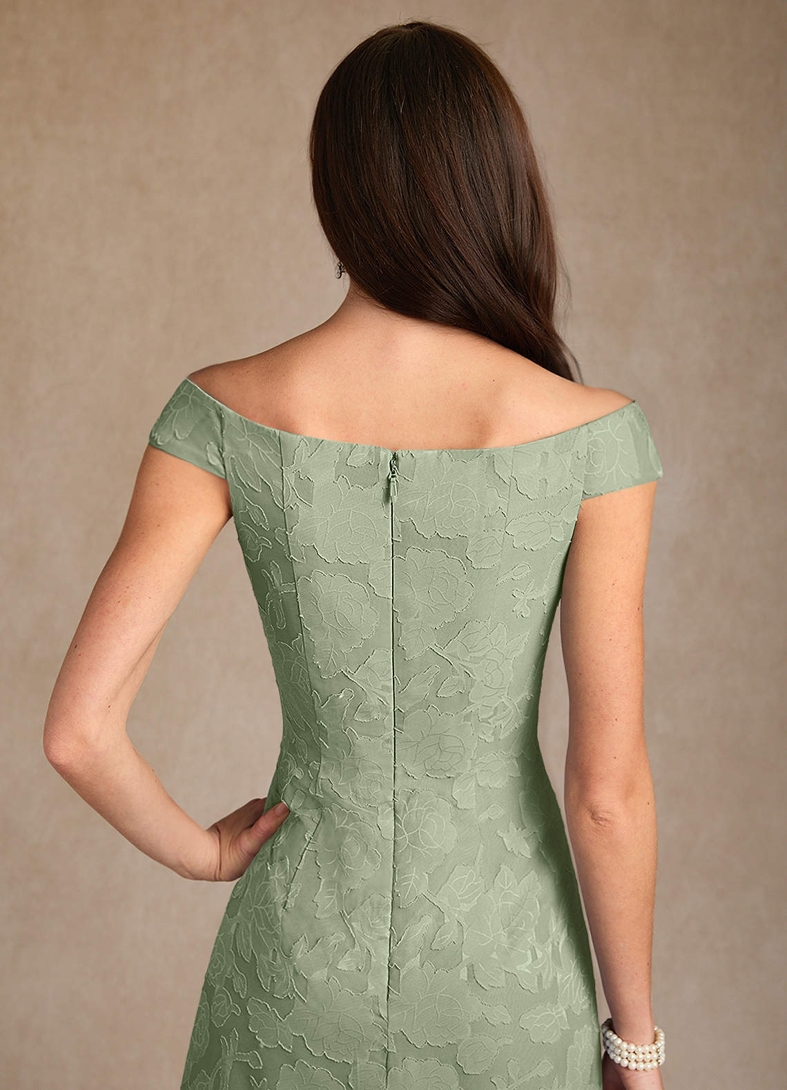 Dusty Sage A-Line Boatneck Floral Burnout Dress