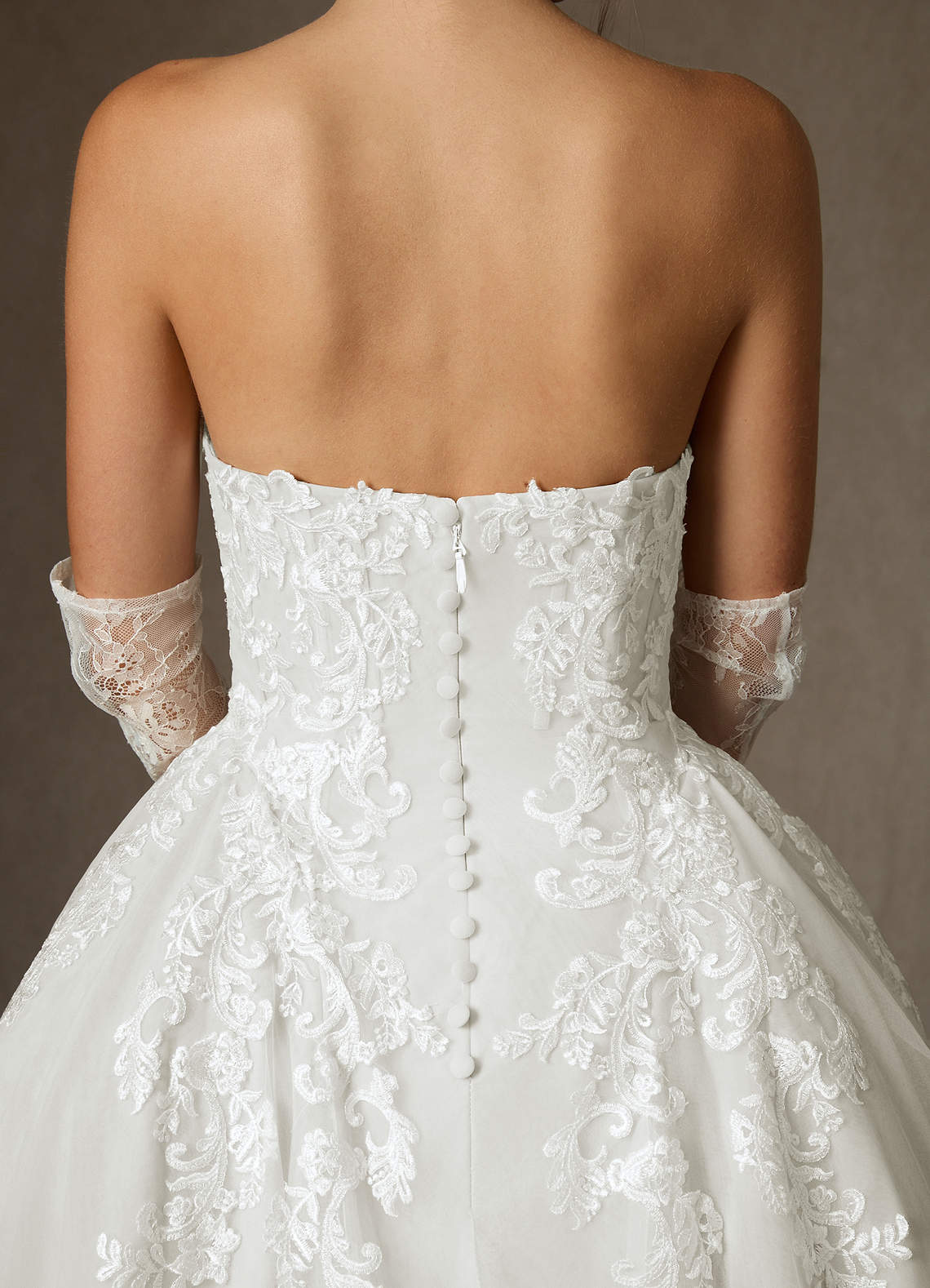 Diamond White Ball-Gown Strapless Lace Dress