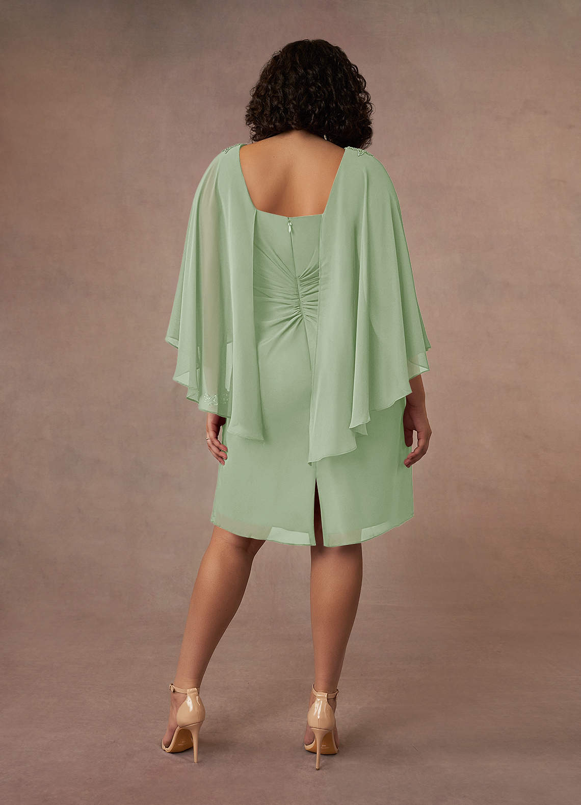 Dusty Sage Sheath Scoop Pleated Chiffon Dress