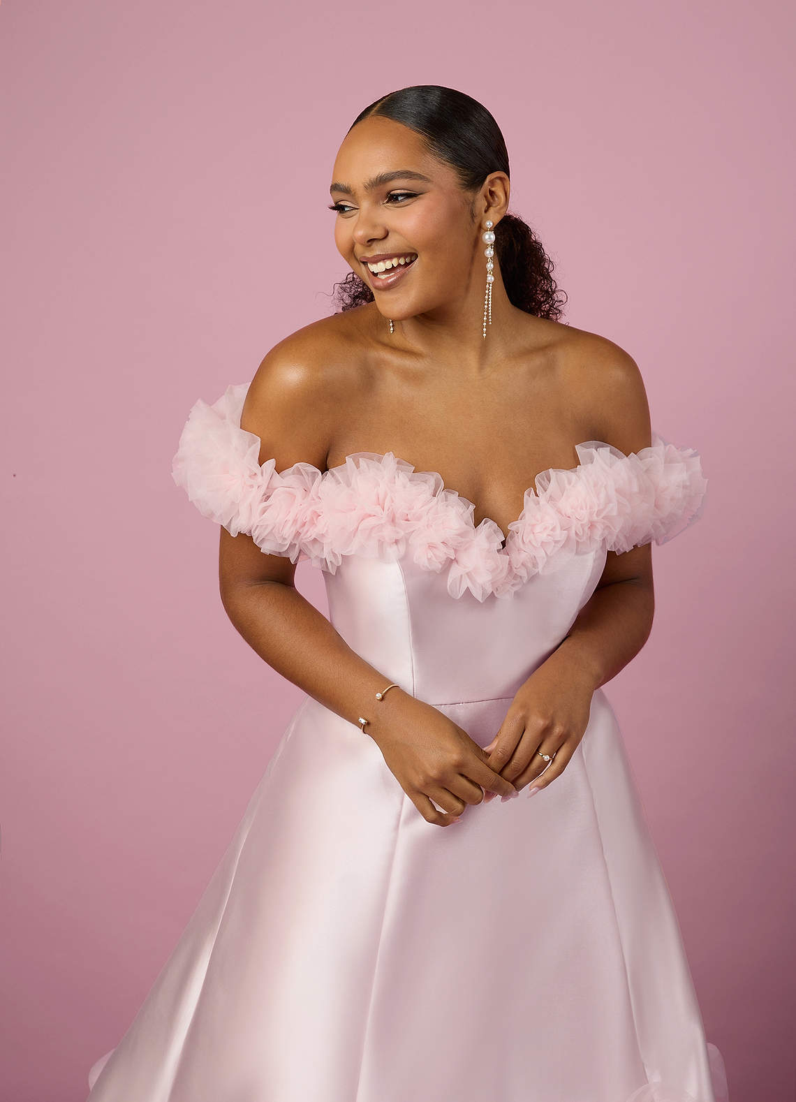 Ballerina Pink Ball-Gown Off the Shoulder Mikado Dress Ballerina Pink