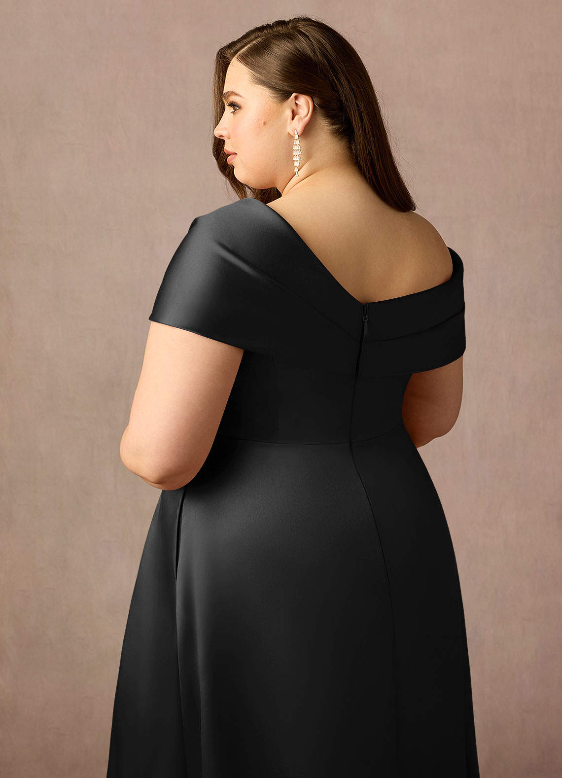 Black A-Line Pleated Mikado Dress