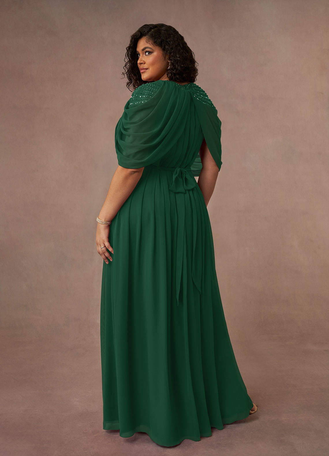 Dark Green A-Line Sequins Chiffon Dress