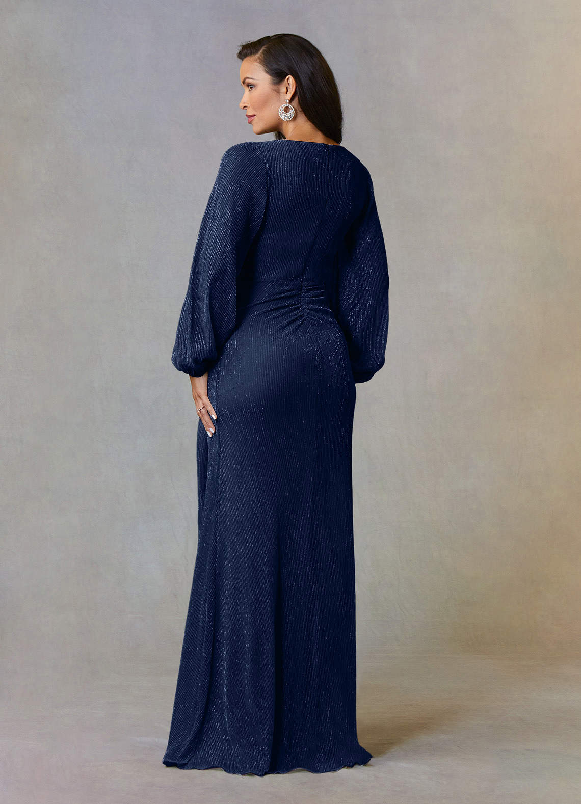 Dark Navy A-Line Ruched Metallic Mesh Dress
