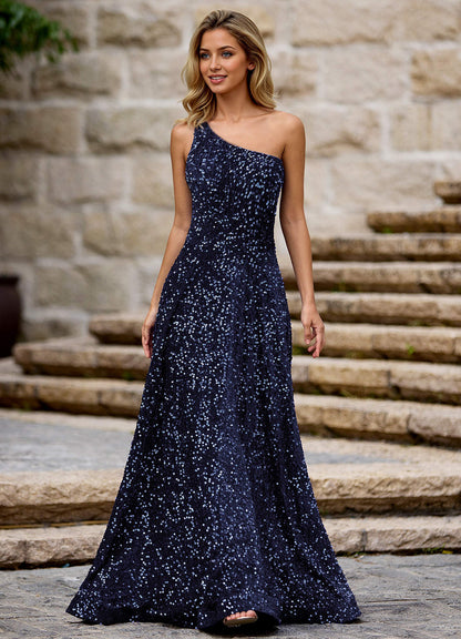 Opulent Navy Velvet Sequins Prom Dress  Dress
