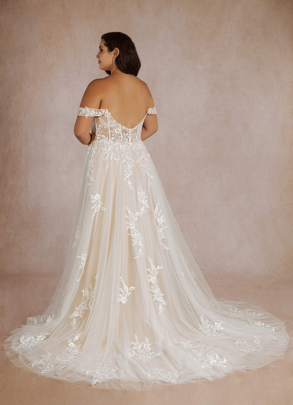 Diamond White Champagne A-Line Sequins Tulle Dress