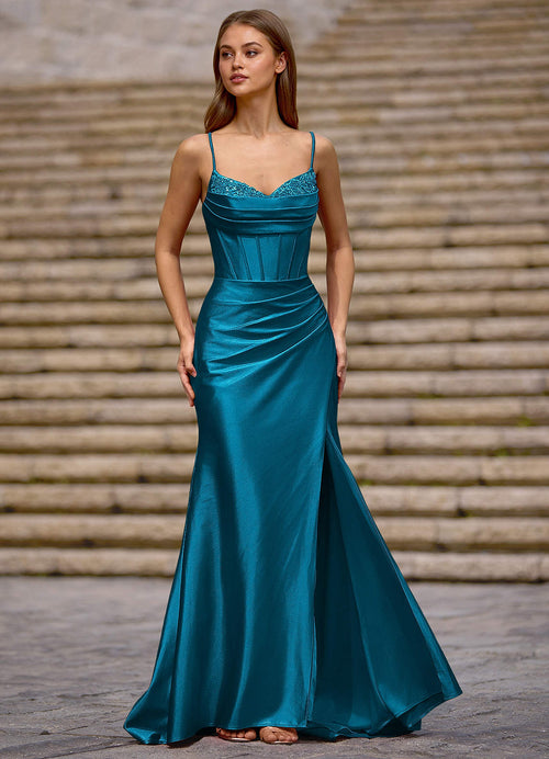 Glow Lake Blue Silk-Like Satin Prom Dress