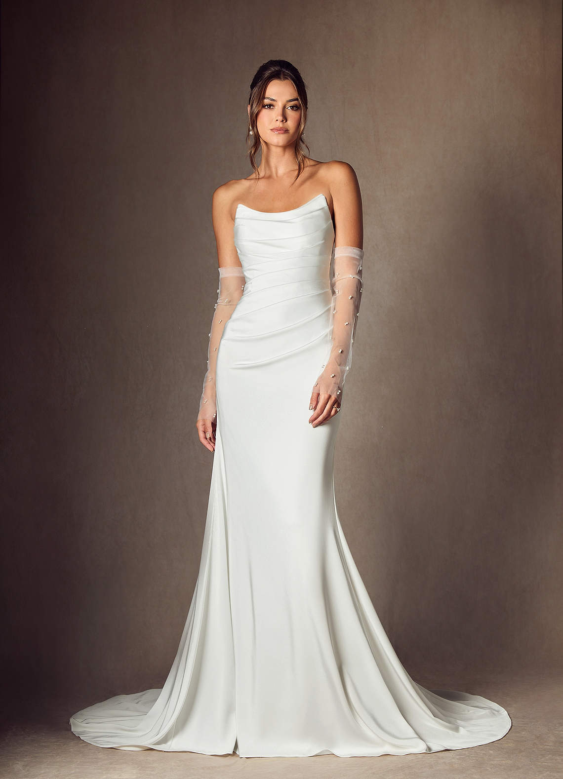 Diamond White Mermaid Strapless Crepe Back Satin Dress
