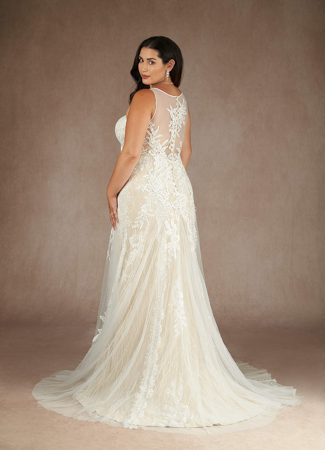 Diamond White Champagne Mermaid Sequins Tulle Dress