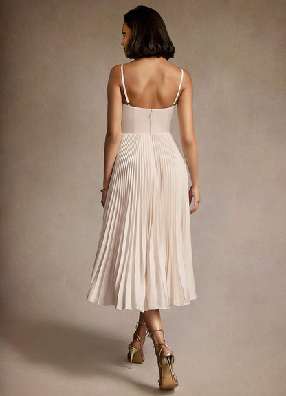 Emma Cream Pleated Midi Dress  Dress