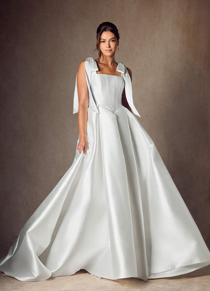 Diamond White A-Line with Pockets Mikado Dress