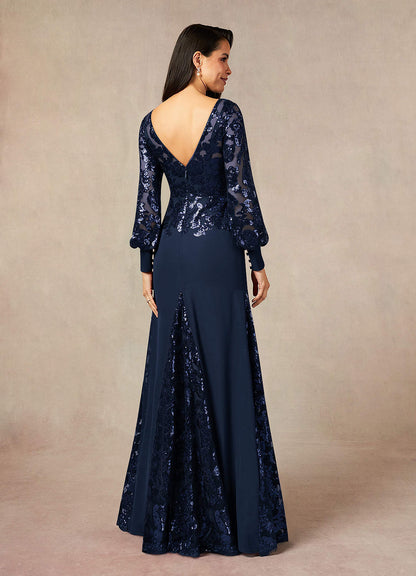Dark Navy Mermaid Sequins Lace Dress