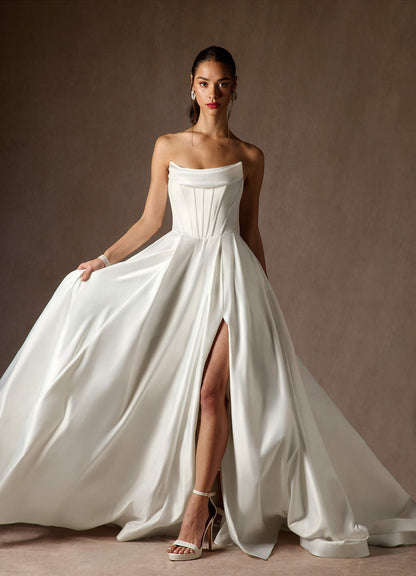 Diamond White Ball-Gown Strapless Satin Dress