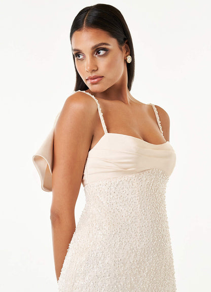 Serena Cream Beaded Bow Mini Dress  Dress