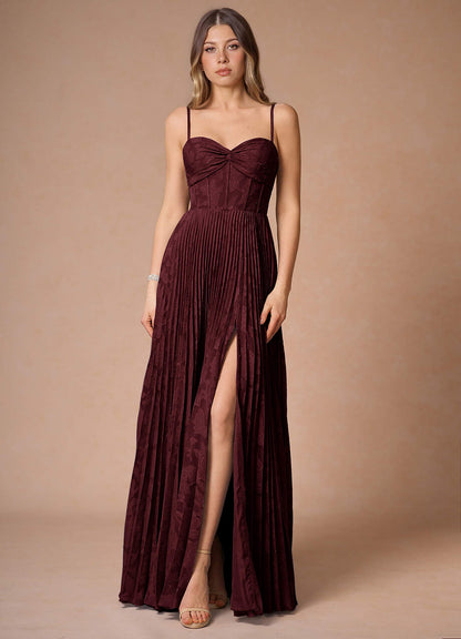 Akiko Wine Pleated Maxi Dress  Dress