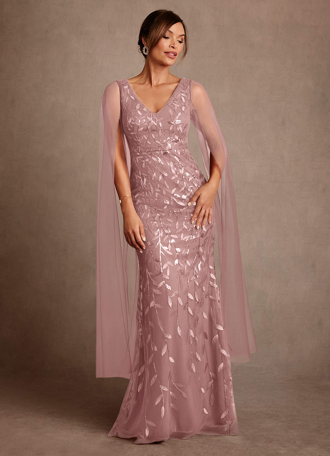 Dusty Rose Sheath Lace Tulle Dress