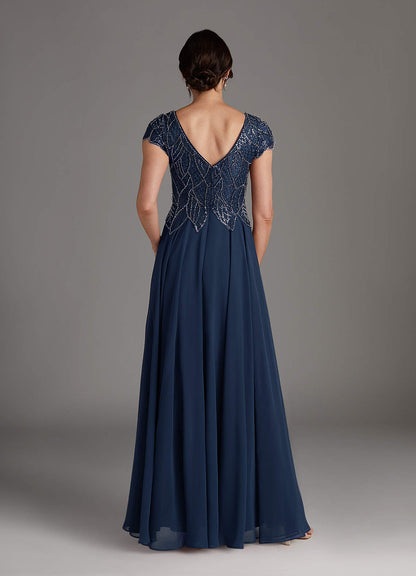 Dark Navy A-Line Sequins Chiffon Dress