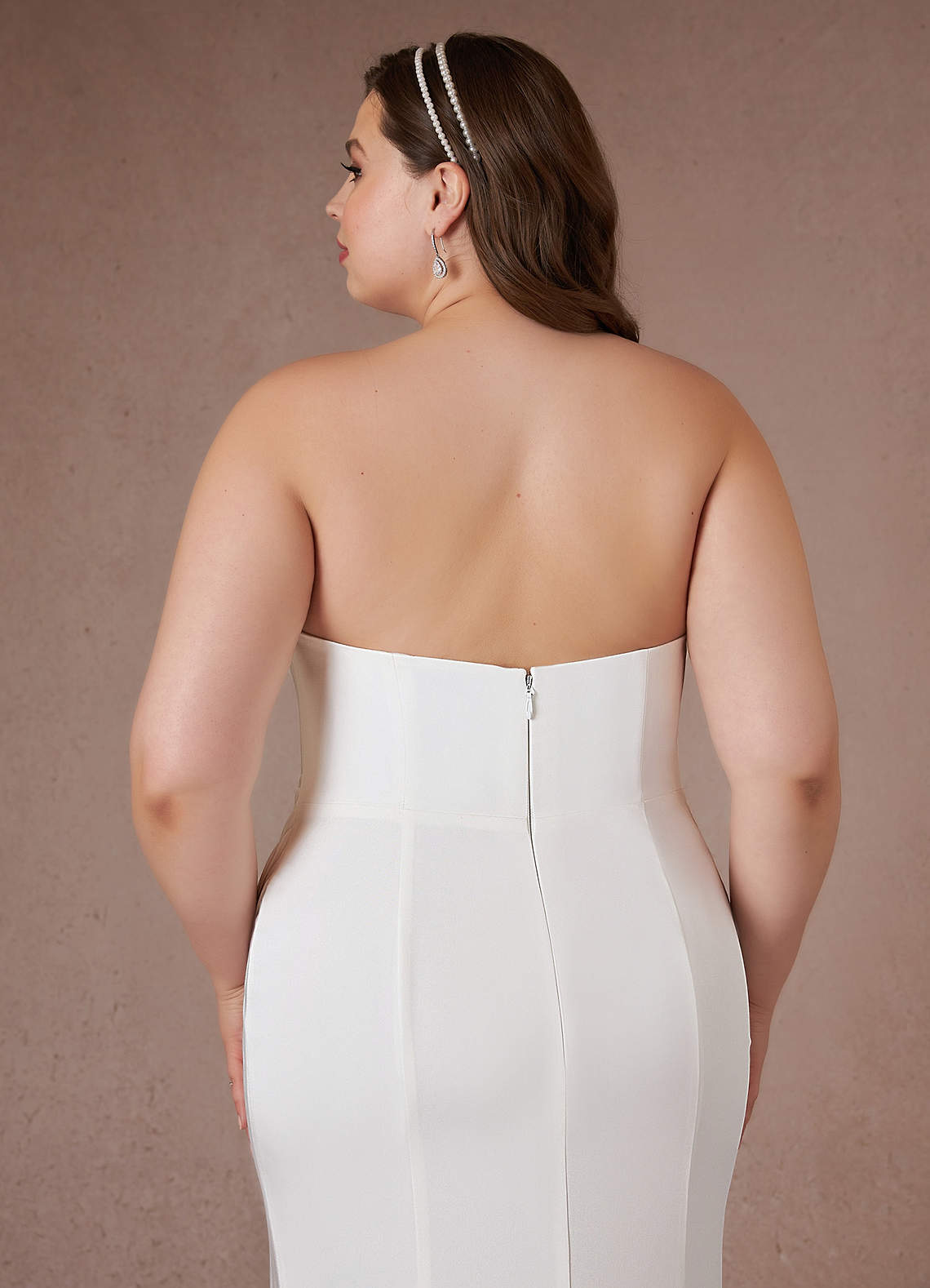 Diamond White Mermaid Strapless Crepe Back Satin Dress