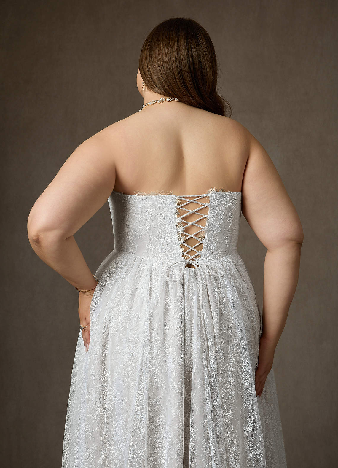 Diamond White A-Line Strapless Lace Dress