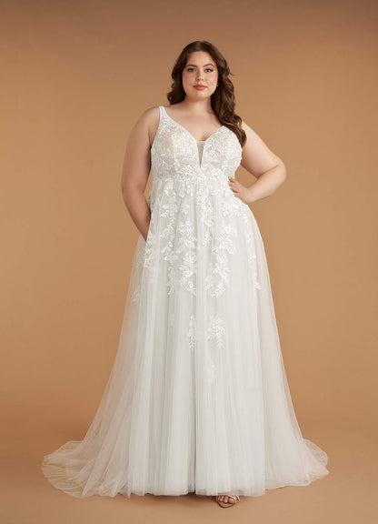 Diamond White A-Line V-Neck Sequins Tulle Dress