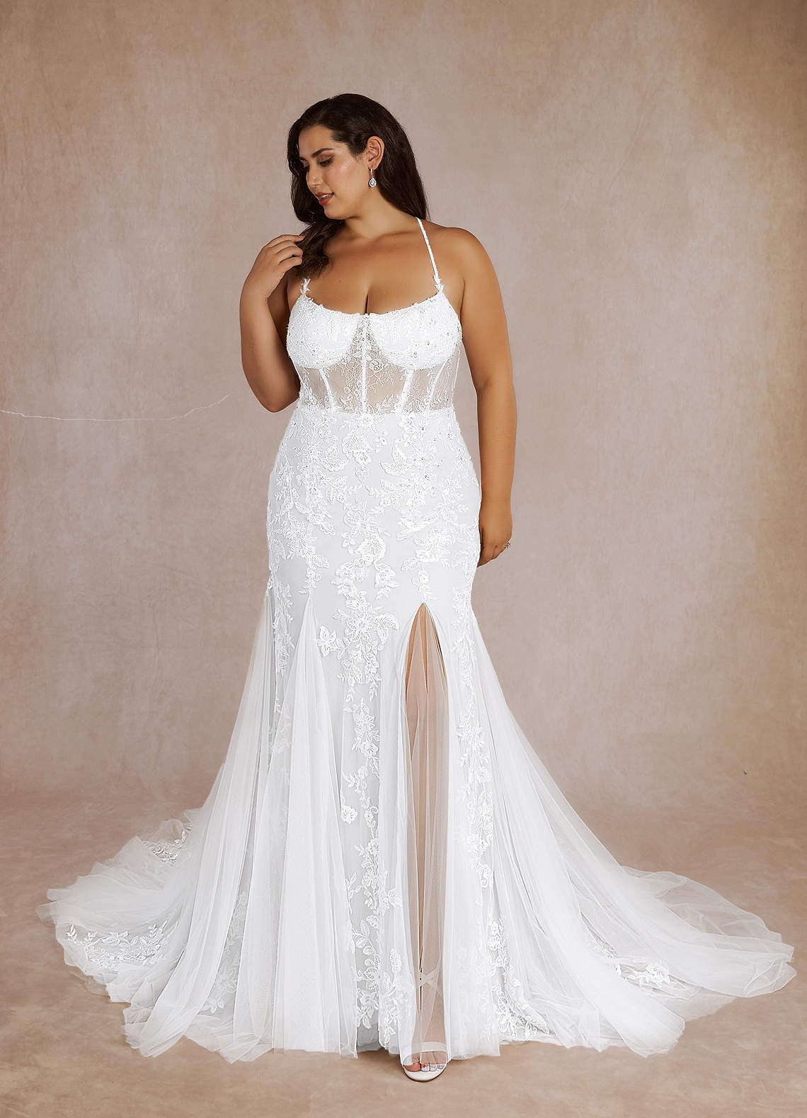 Diamond White Mermaid Sequins Tulle Dress