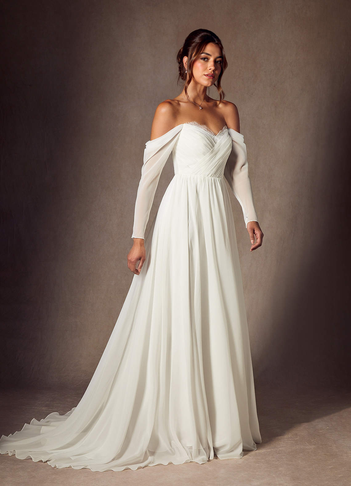 Cream A-Line Sweetheart lace Chiffon Dress