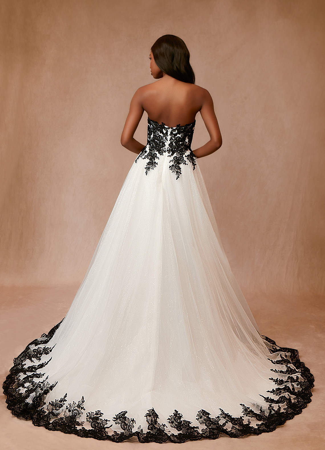 Black Diamond White A-Line Lace Tulle Dress
