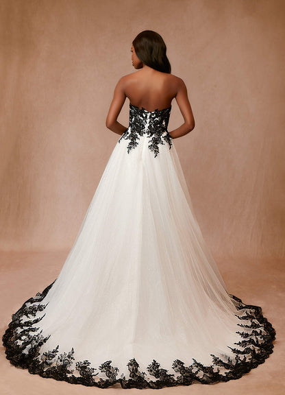 Black Diamond White A-Line Lace Tulle Dress