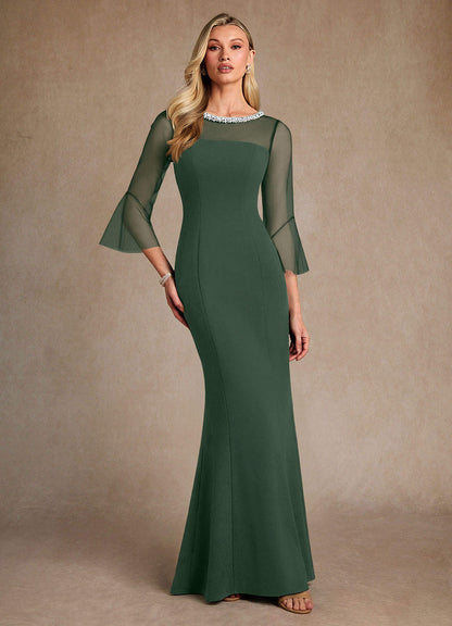 Eucalyptus Sheath Beaded Stretch Crepe Dress