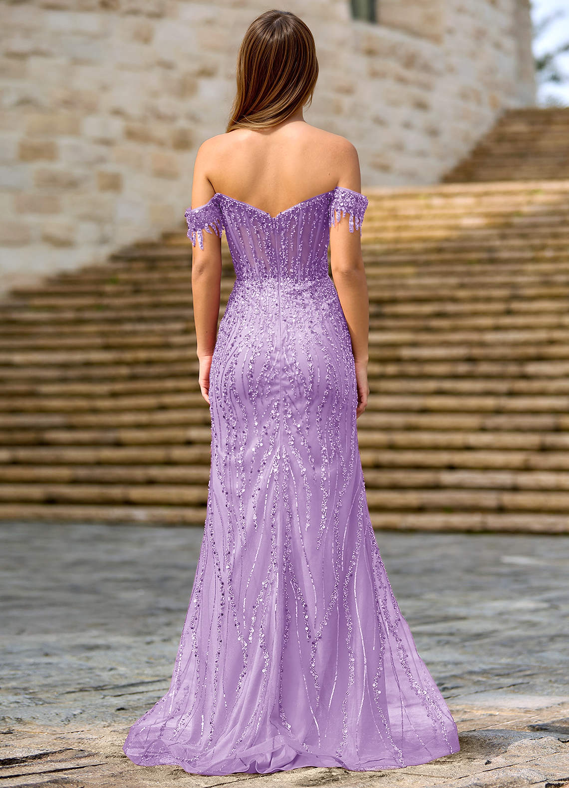 Zinanam Lilac A-Line 3D Flowers Prom Dress