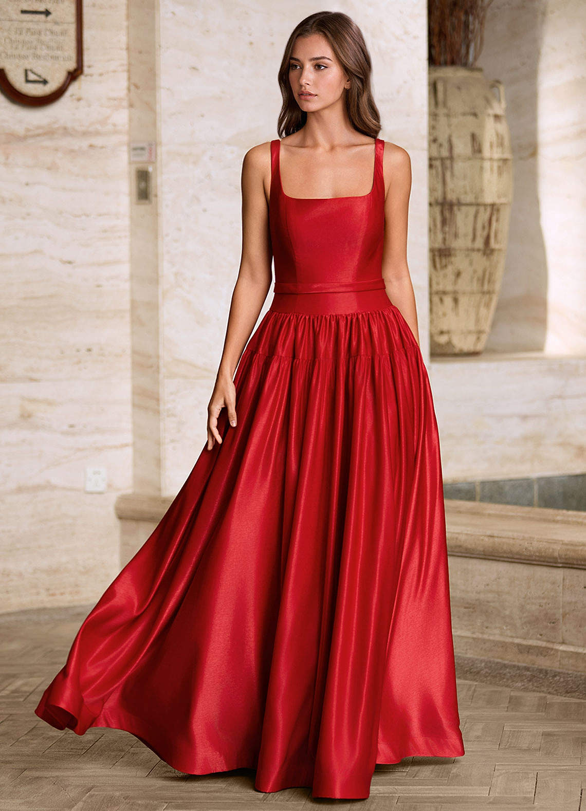 Arora Red Square Neckline Prom Dress