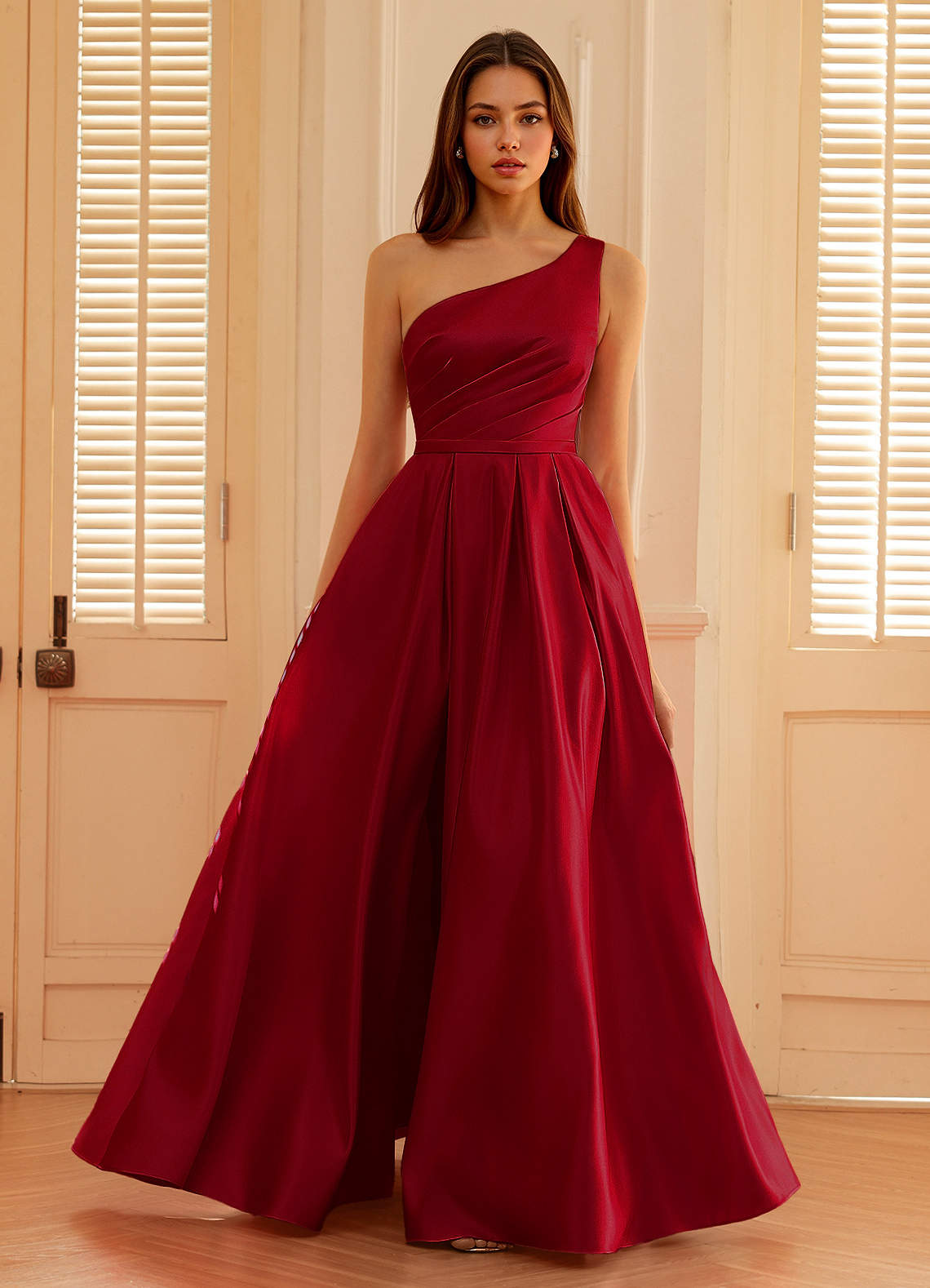 Millie Burgundy A-Line Prom Satin Dress  Dress