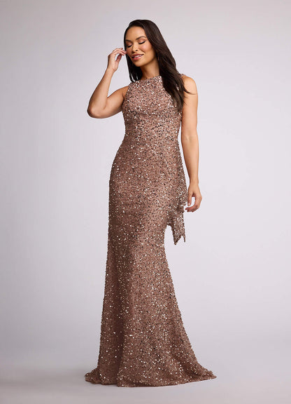 Champagne Mermaid Ruched Sequins Dress