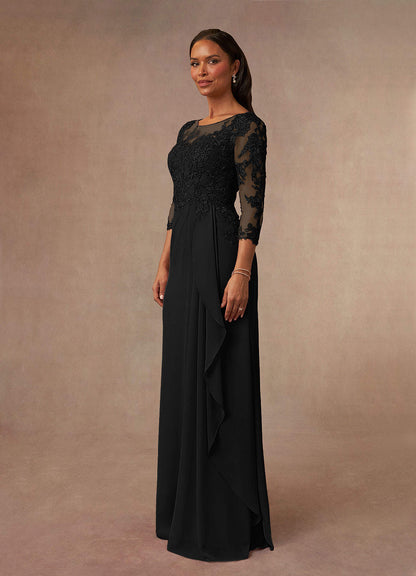 Black A-Line Scoop Chiffon Dress