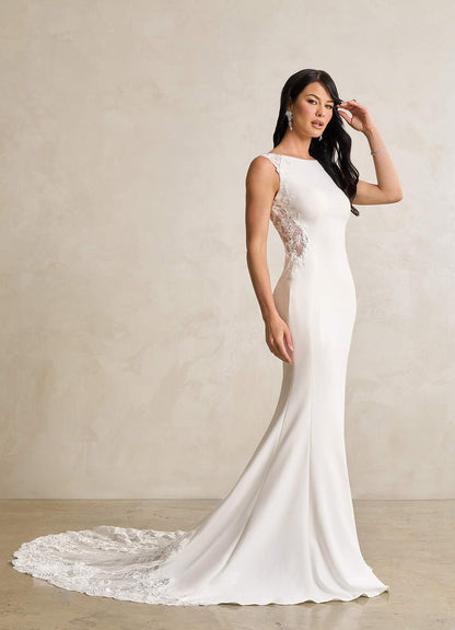 Diamond White Mermaid Scoop Sequins Stretch Crepe Dress