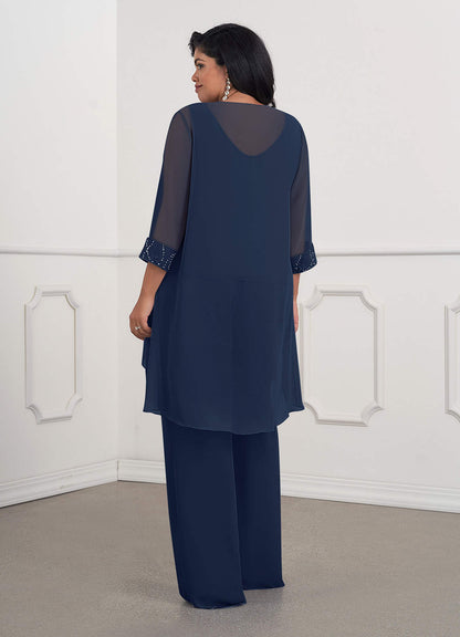 Dark Navy Jumpsuit/Pantsuit Sequins Chiffon Dress