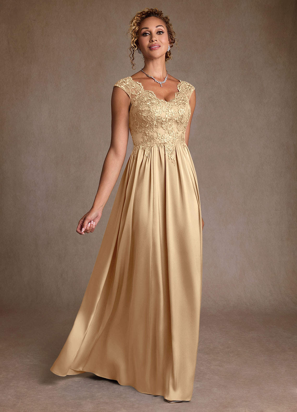 Champagne A-Line Lace Dress