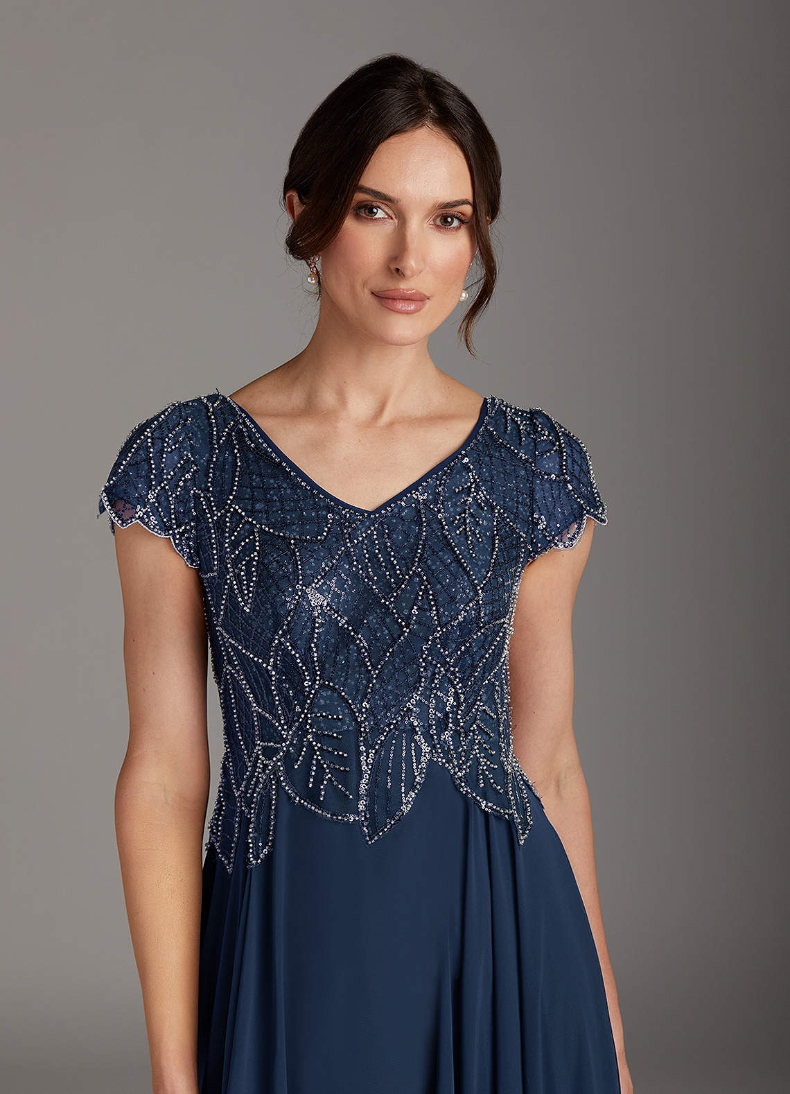 Dark Navy A-Line Sequins Chiffon Dress