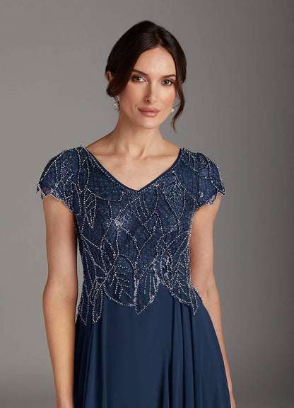 Dark Navy A-Line Sequins Chiffon Dress