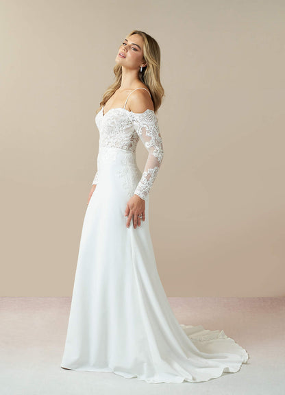 Diamond White Champagne Mermaid Off the Shoulder Stretch Crepe Dress