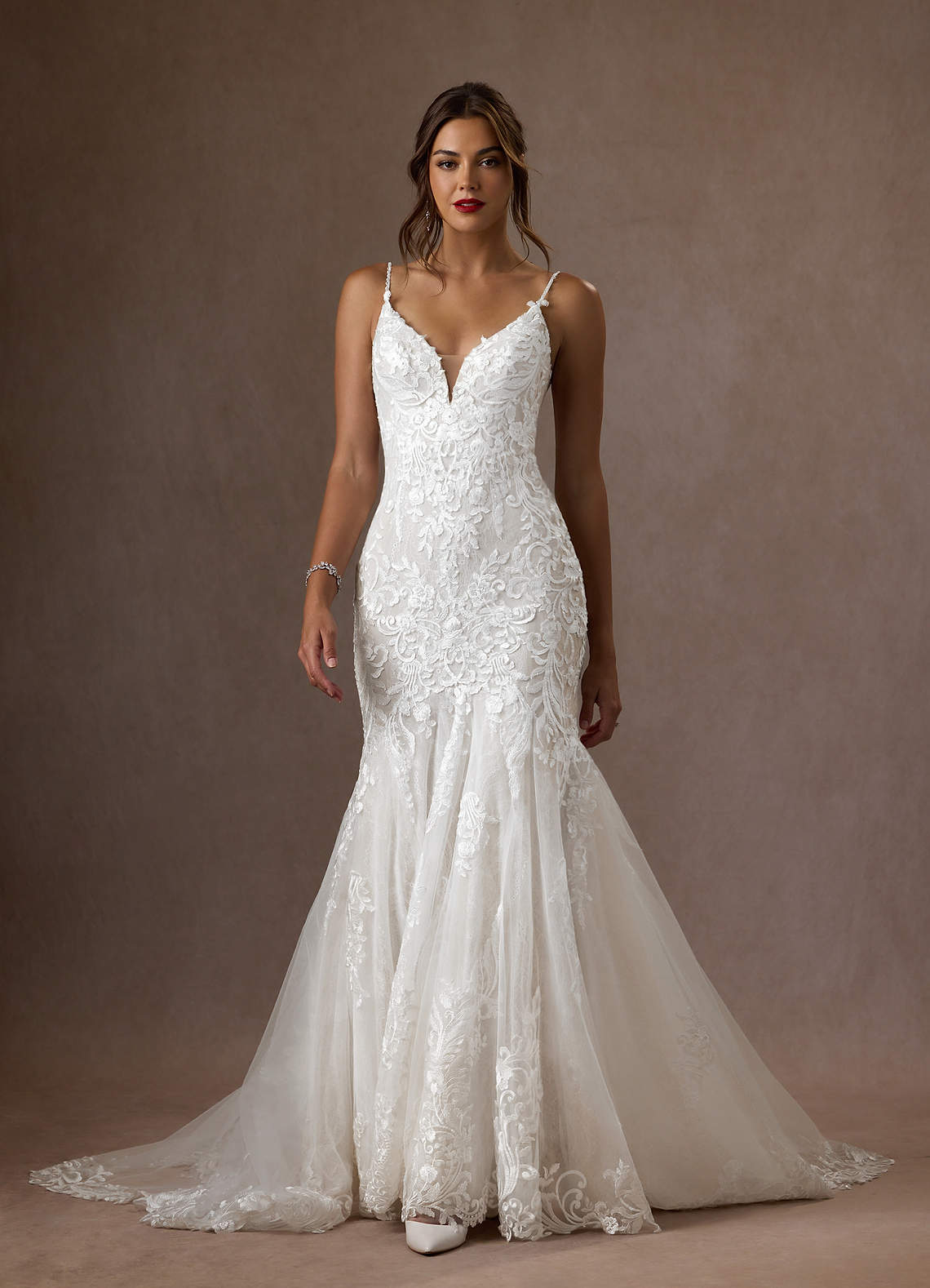 Diamond White Mermaid V-Neck Sequins Tulle Dress